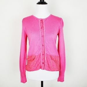 Sigrid Olsen Cardigan Sweater Pink Linen Bamboo Y2K Legally Blonde Barbie Boho